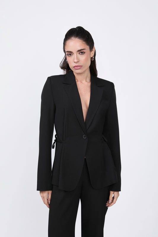 Blazer Sienna con solapa y amarre cintura negro