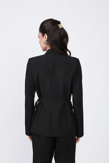 Blazer Sienna con solapa y amarre cintura negro