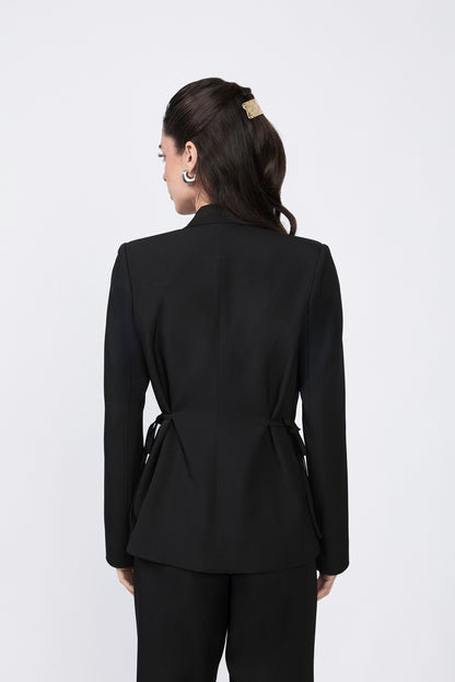 Blazer Sienna con solapa y amarre cintura negro