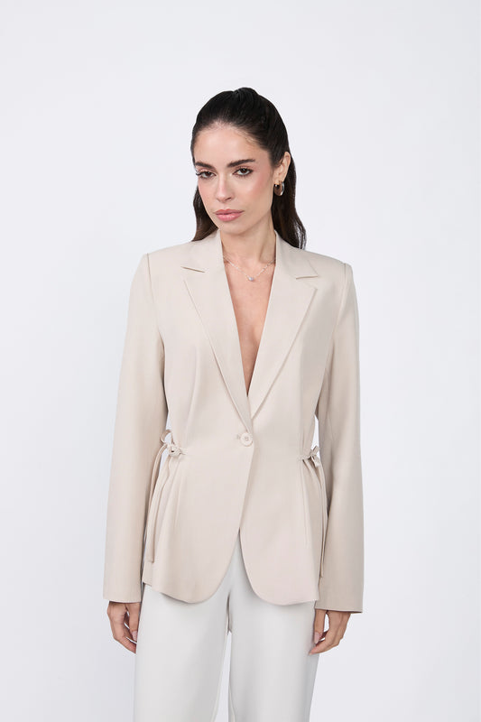 Blazer Sienna con solapa y amarre cintura beige