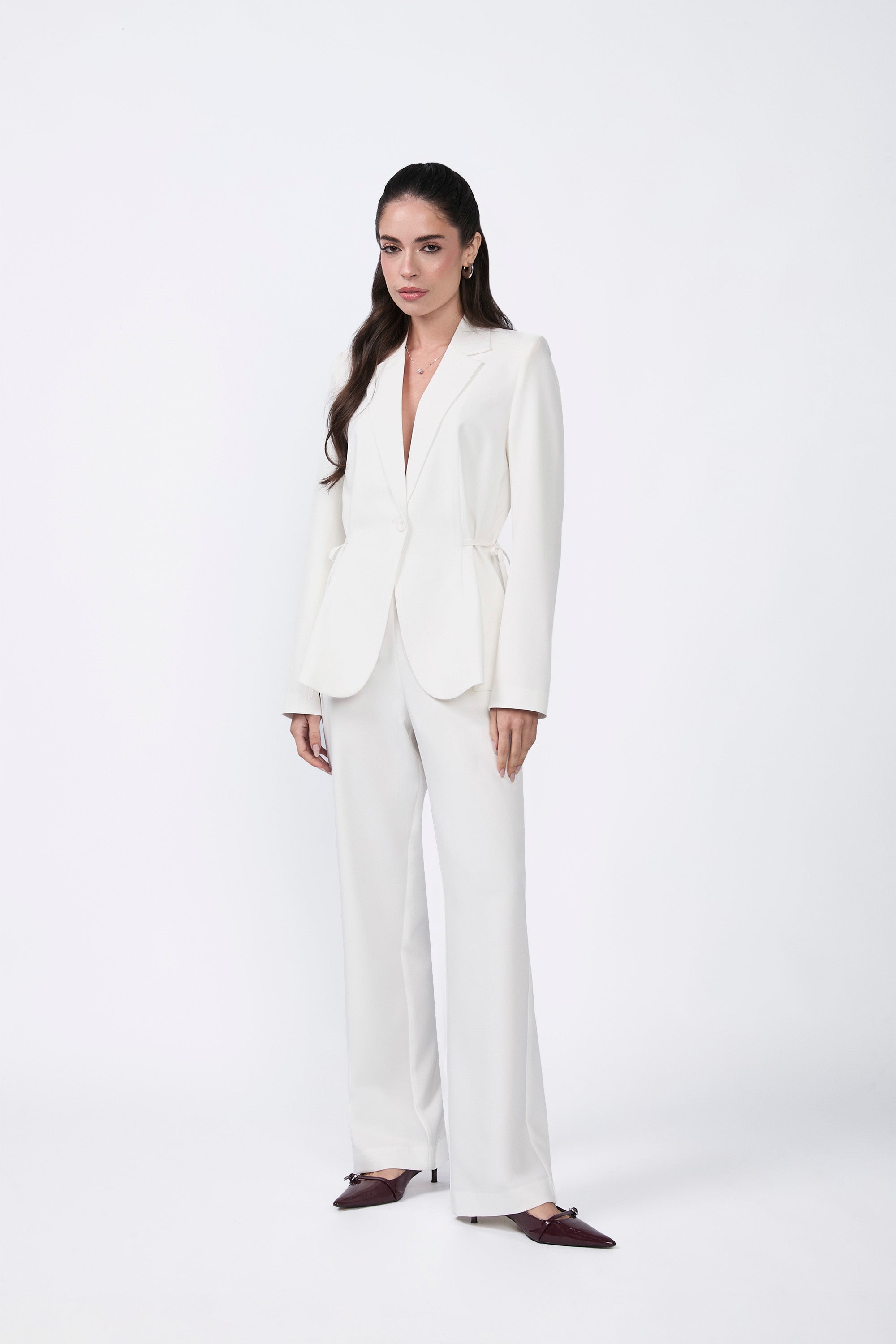 Blazer con solapa y amarre cintura perla - Sienna