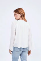 Blusa cuello V con lazo para amarrar perla - Alice
