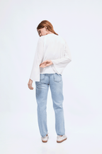 Blusa cuello V con lazo para amarrar perla - Alice