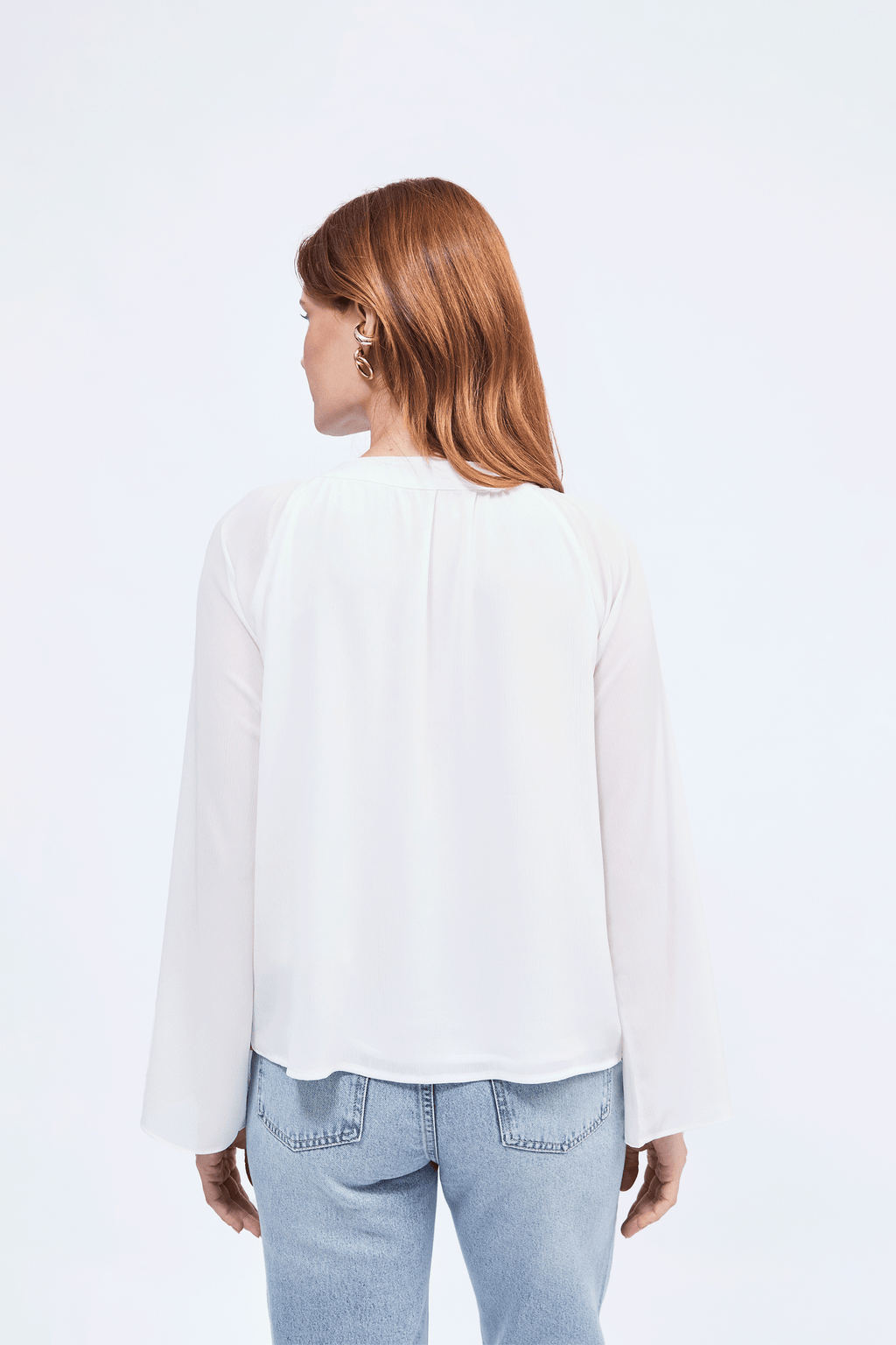 Blusa cuello V con lazo para amarrar perla - Alice