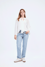 Blusa cuello V con lazo para amarrar perla - Alice