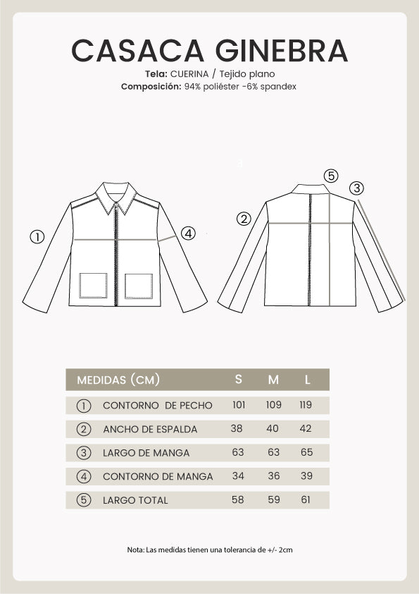 CASACA DE CUERINA CON CIERRE BEIGE - GINEBRA