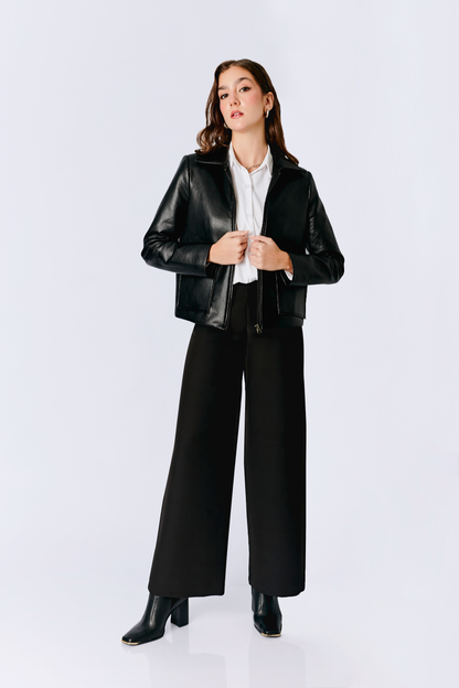 PANTALÓN ANIA A LA CINTURA CON PINZAS NEGRO