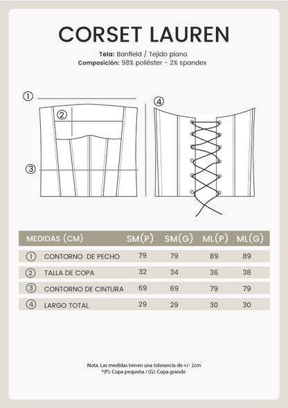 CORSET LAUREN CON VARILLAS Y AMARRE POSTERIOR NEGRO [PRE-VENTA]
