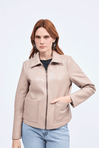 CASACA DE CUERINA CON CIERRE BEIGE - GINEBRA