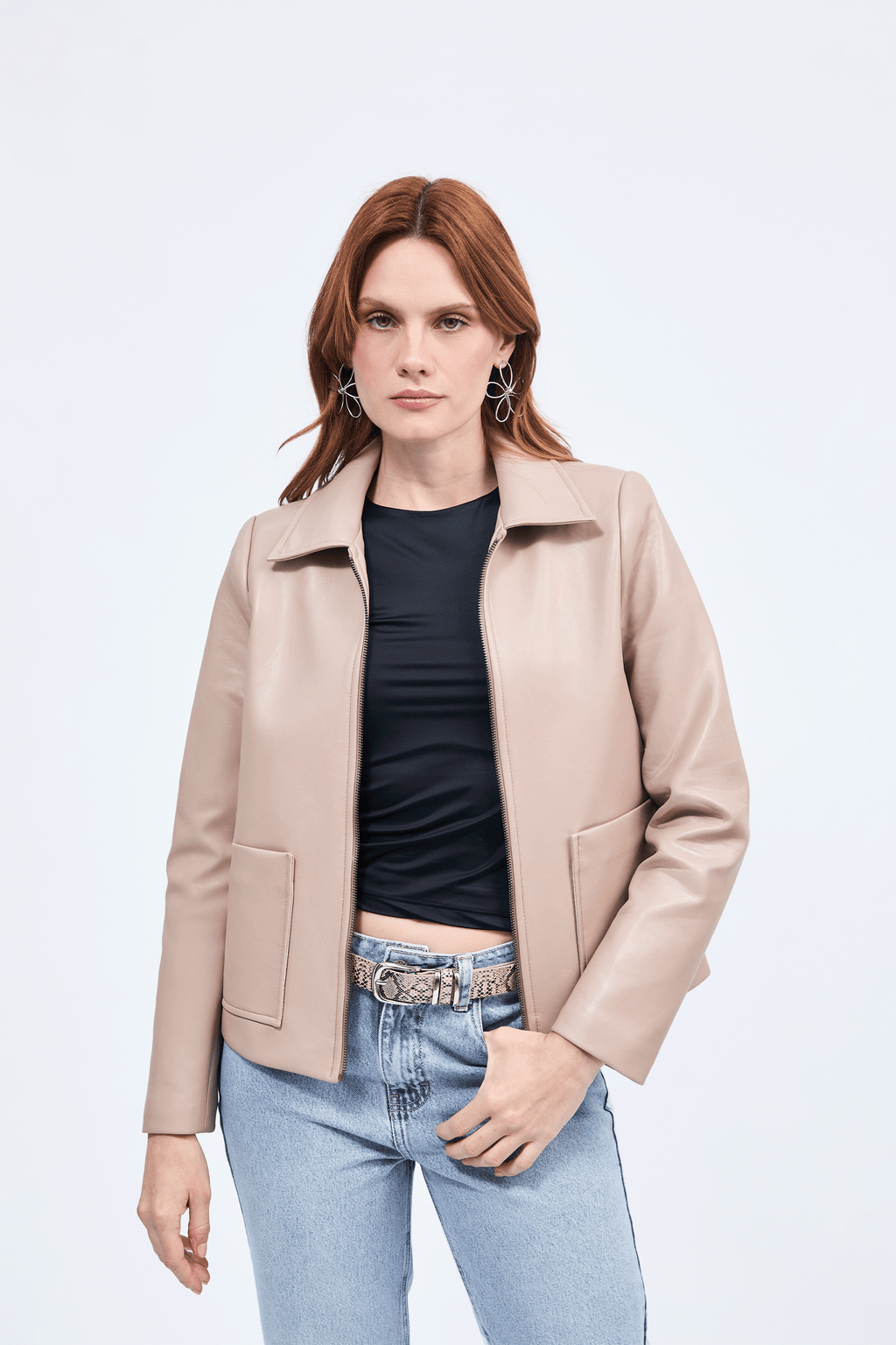 CASACA DE CUERINA CON CIERRE BEIGE - GINEBRA