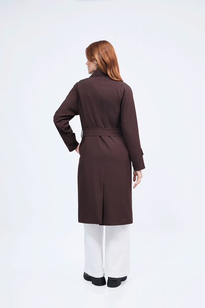 Gabardina Becca larga con abertura y bolsillos funcionales Marron
