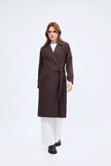 Gabardina Becca larga con abertura y bolsillos funcionales Marron