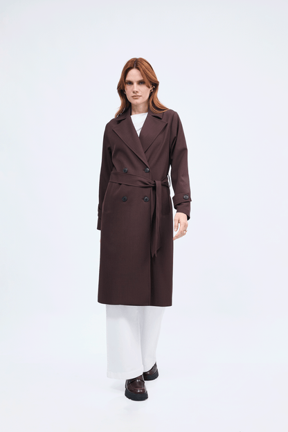 Gabardina Becca larga con abertura y bolsillos funcionales Marron