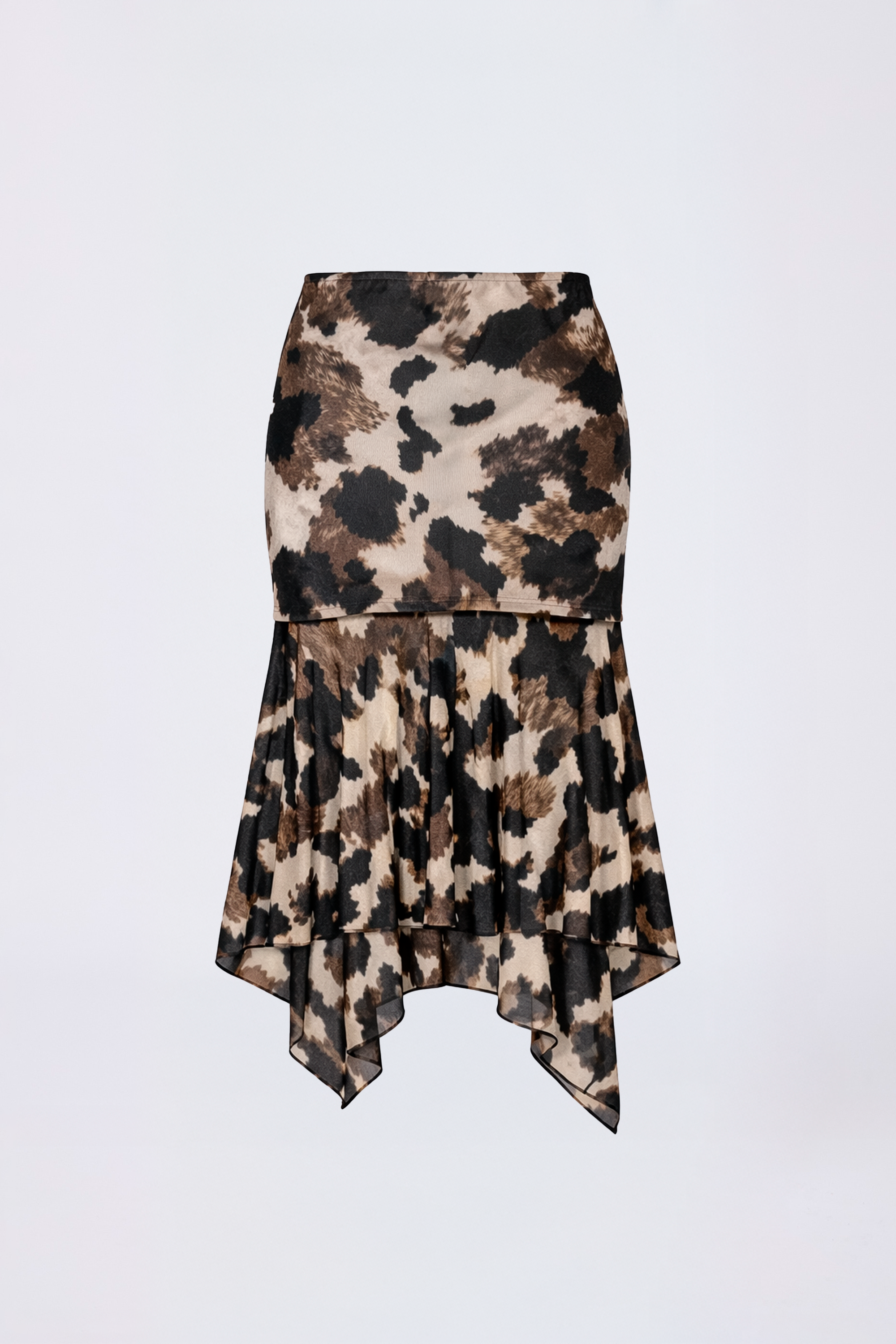 FALDA MIDI DE MALLA ASIMÉTRICA PRINT MARRON - LUCERO