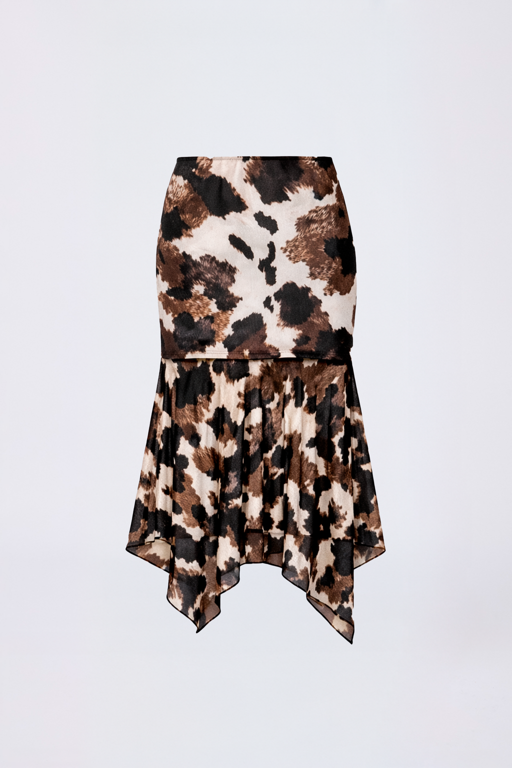 FALDA MIDI DE MALLA ASIMÉTRICA PRINT MARRON - LUCERO