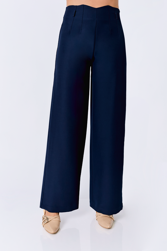 PANTALÓN ANIA A LA CINTURA CON PINZAS MARINO
