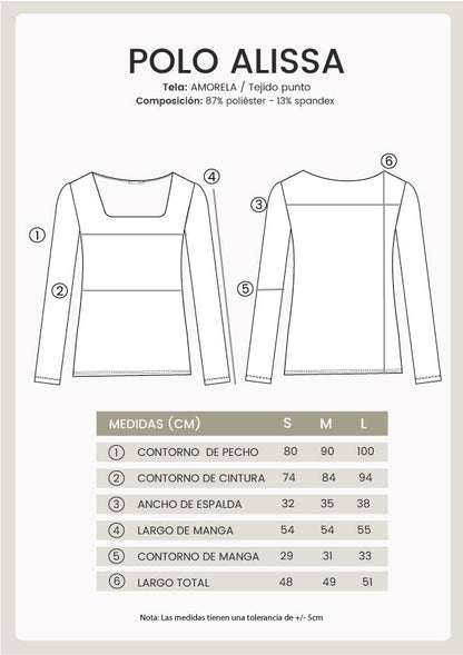 Top Alissa escote cuadrado y manga larga perla