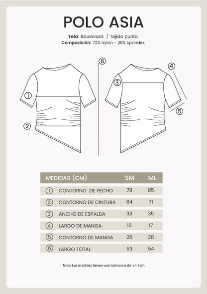 POLO ASIA ASIMÉTRICO MANGA CORTA DRAPEADO TOPO