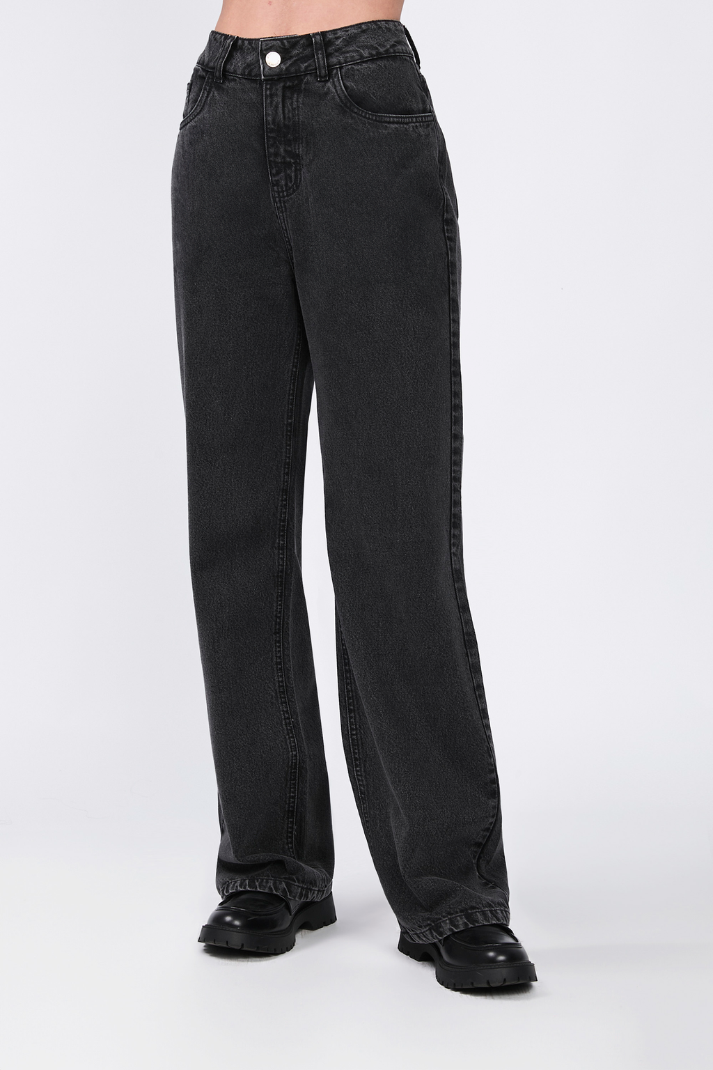 Palazzo Denim a la cintura con bolsillos negro