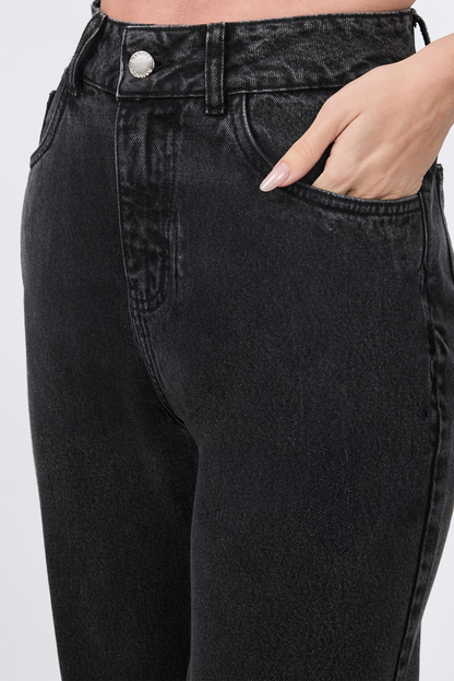 Palazzo Denim a la cintura con bolsillos negro