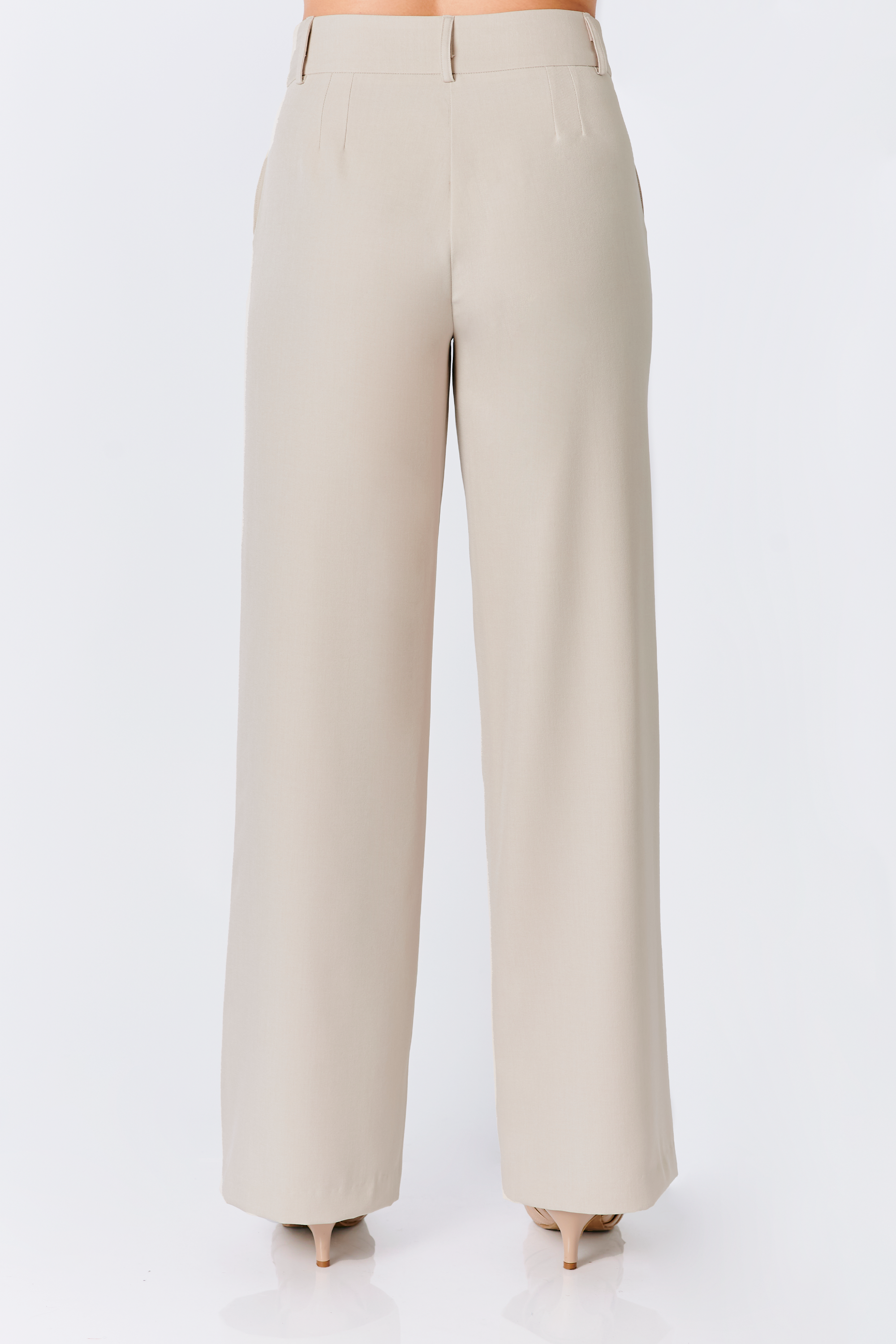 PANTALON SEMI PALAZZO CON BOLSILLOS LATERALES BEIGE - DHALIA