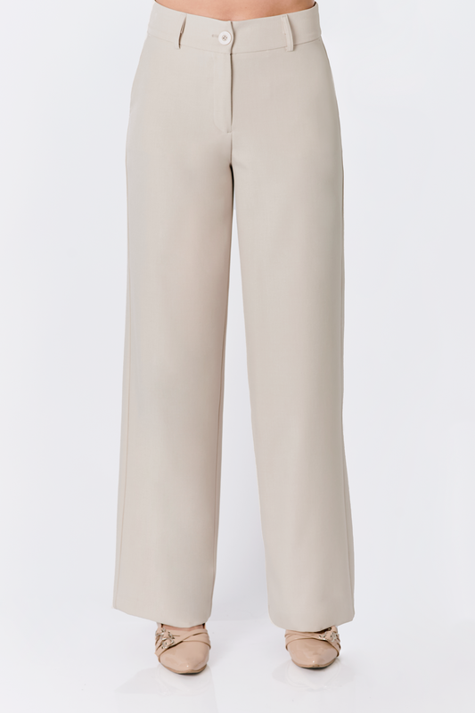 PANTALON DHALIA SEMI PALAZZO CON BOLSILLOS LATERALES BEIGE