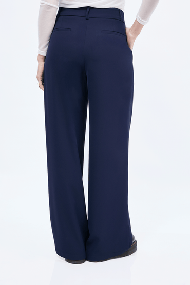 Pantalón Paris semi palazo con pinzas y bolsillos Marino