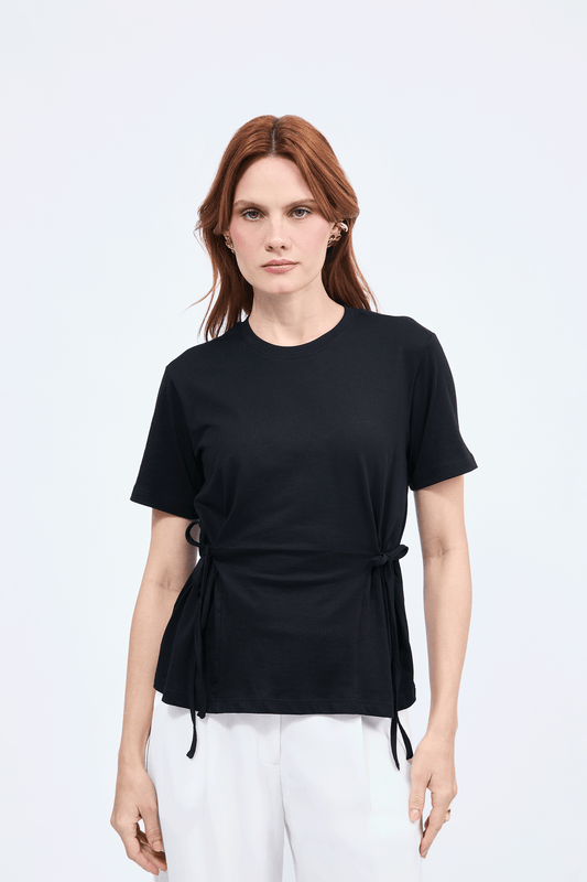 Polo Lia con tiras laterales manga corta Negro