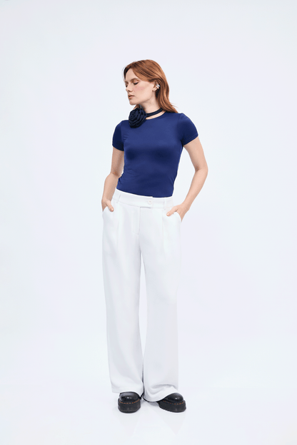 Polo Tess cuello redondo con manga corta azul