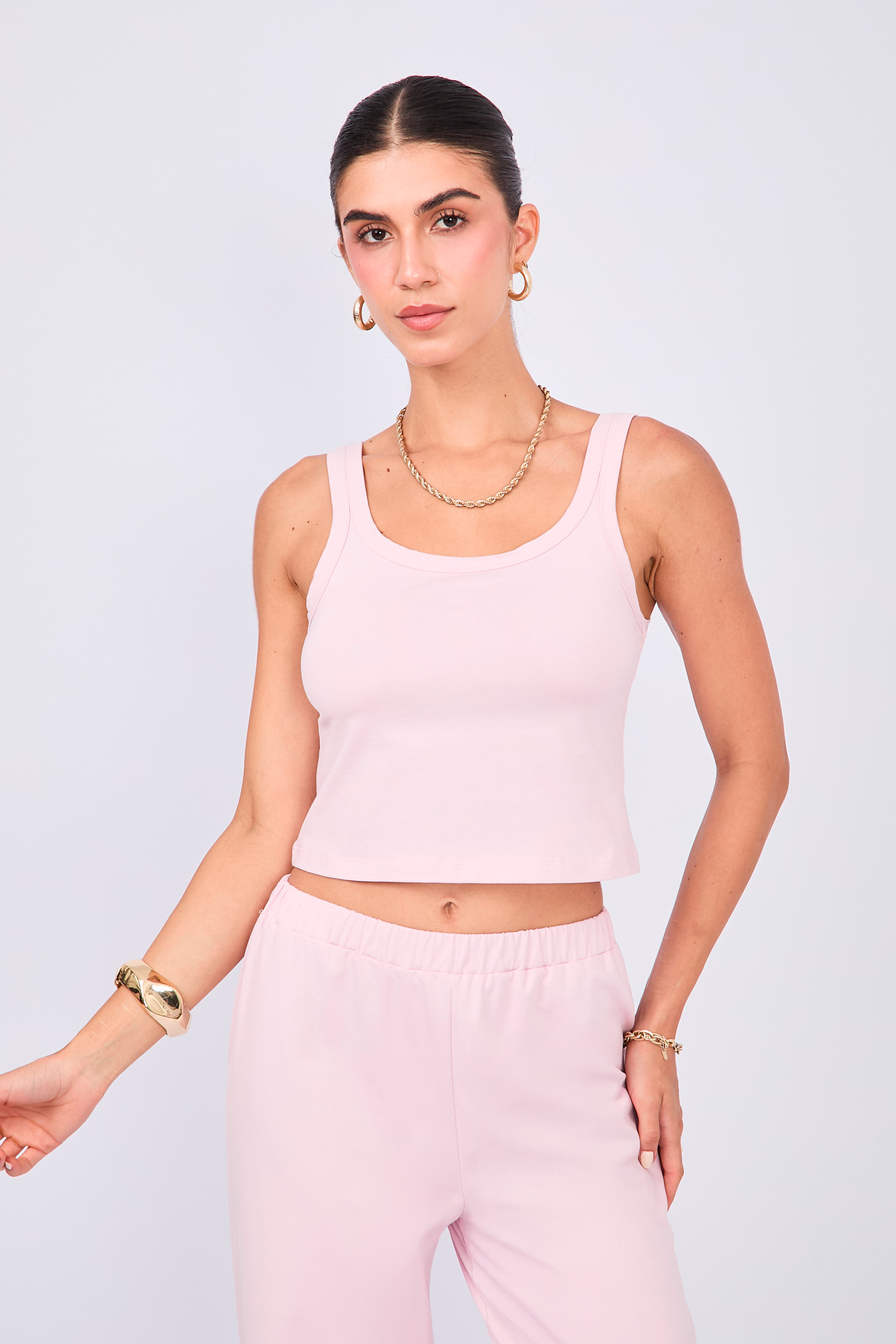 PIJAMA DE ALGODÓN PIMA CON TOP Y PANTALÓN EN ROSA – CHLEO