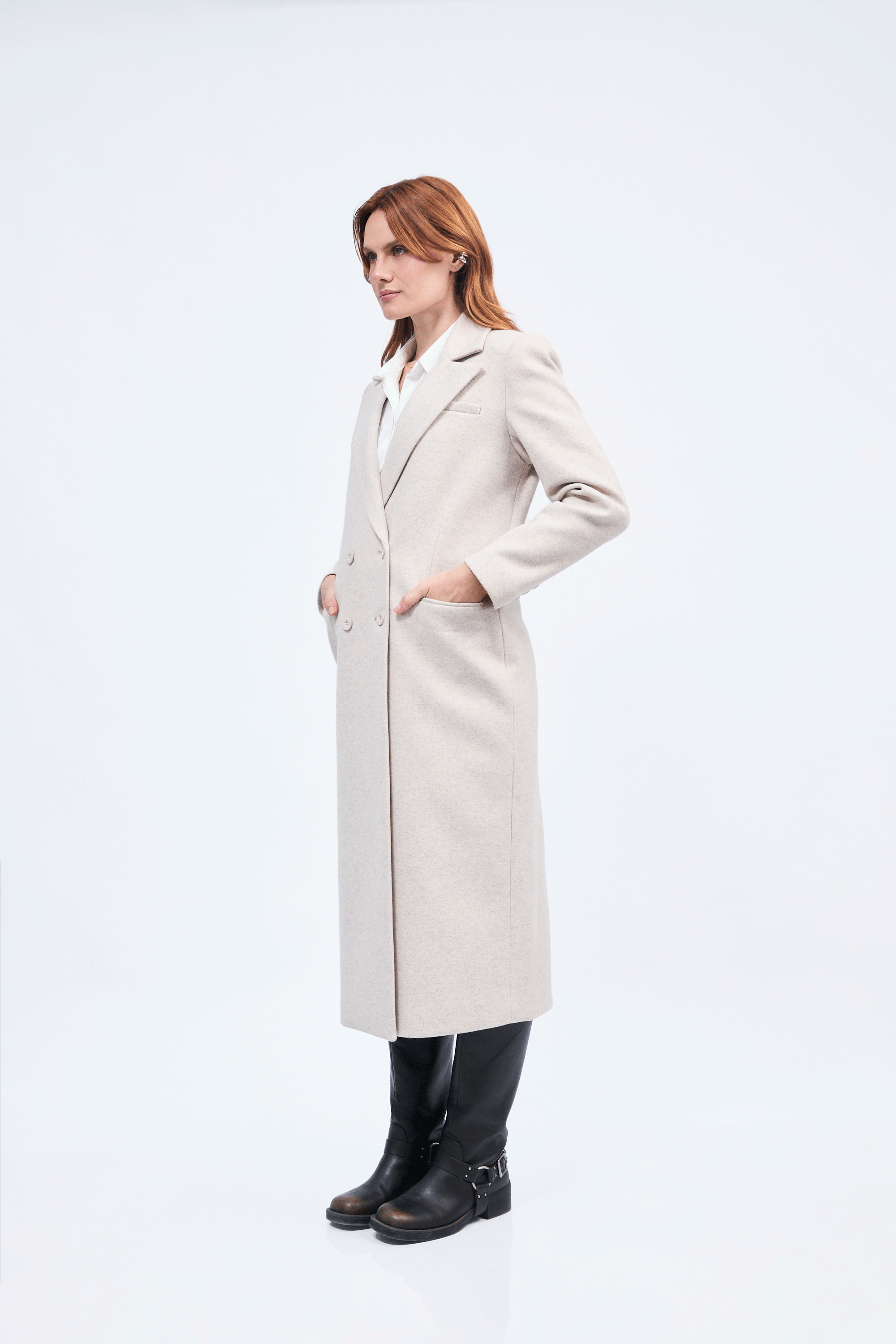 Saco Cameron largo con solapa y bolsillos funcionales Melange