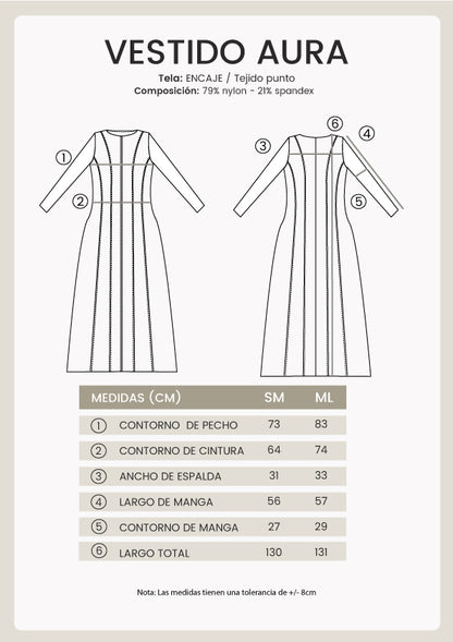 Vestido Aura manga larga de encaje con forro perla