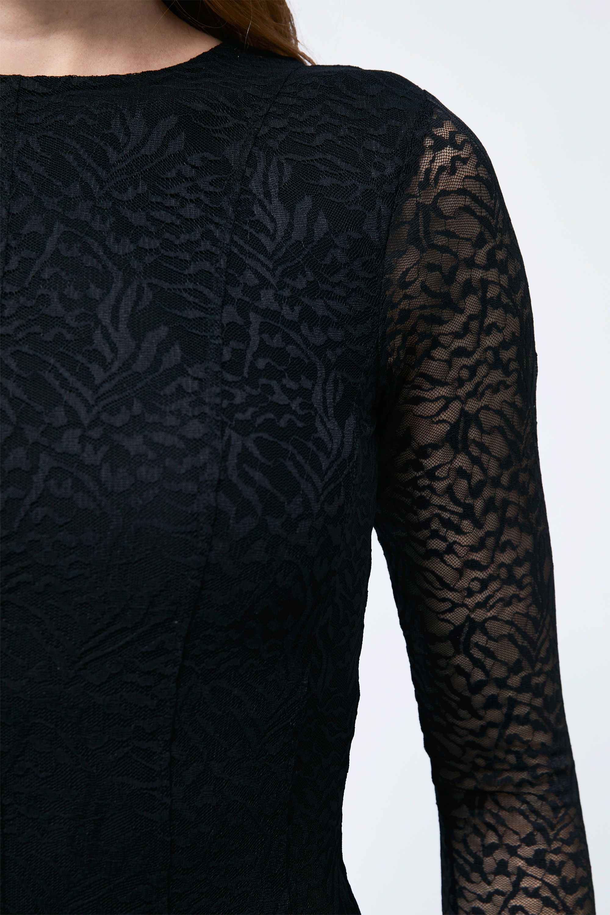 Vestido manga larga de encaje con forro negro - Aura