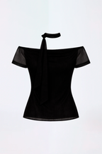 TOP EN TULL CON CHALINA EXTRA NEGRO -  LUNA